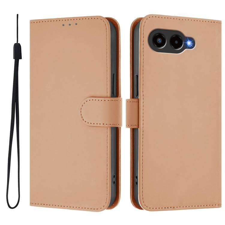 For T-Mobile Revvl 8 Skin Feel Solid Color Leather Phone Case with Lanyard(Nude)