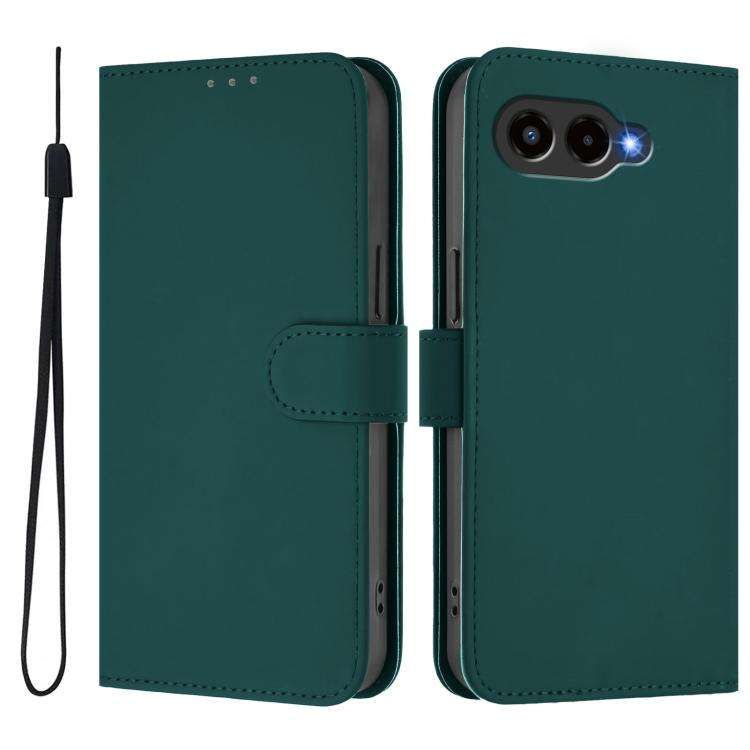 For T-Mobile Revvl 8 Skin Feel Solid Color Leather Phone Case with Lanyard(Dark Green)