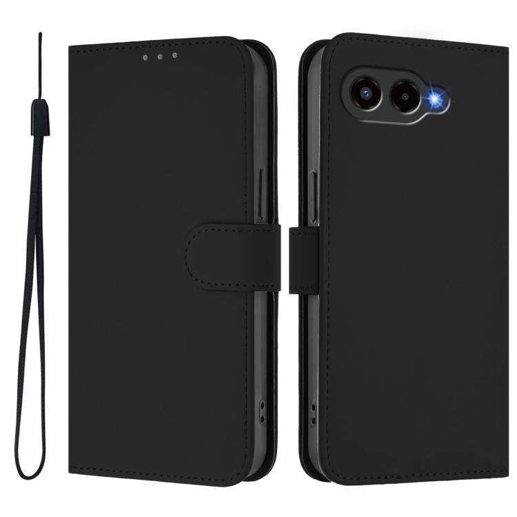 For T-Mobile Revvl 8 Skin Feel Solid Color Leather Phone Case with Lanyard(Black)