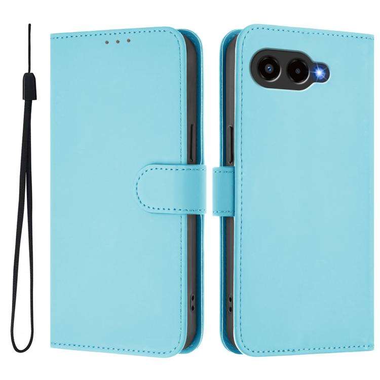 For T-Mobile Revvl 8 Skin Feel Solid Color Leather Phone Case with Lanyard(Sky Blue)