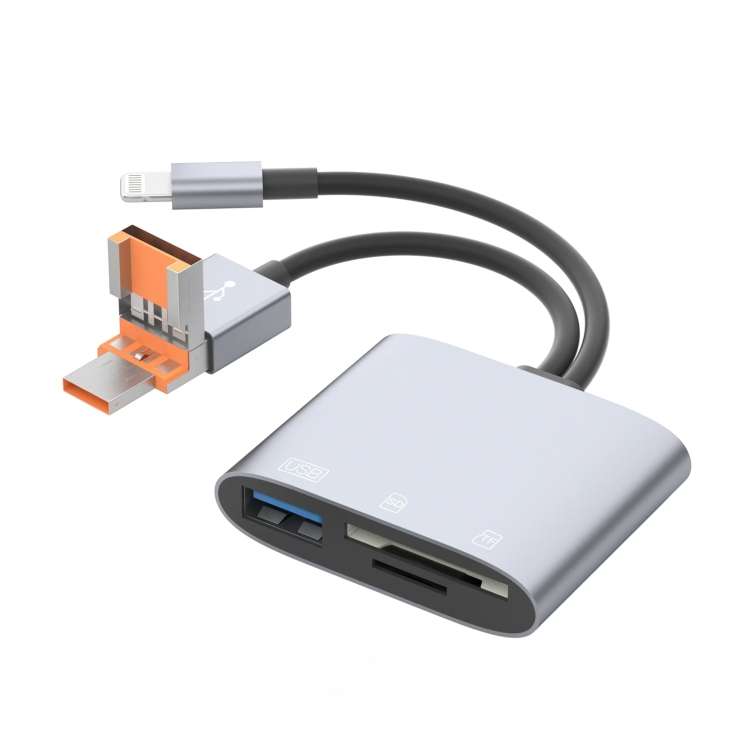 NK-3041TL Pro USB-C / Type-C, 8 Pin, USB to USB, TF / SD Card Multi-function Car ... (Silver Grey)