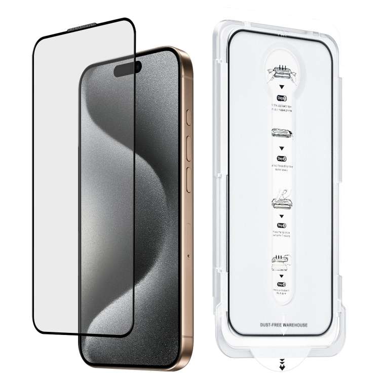 For iPhone 15 Pro Max Dust-Free Easy Install HD Tempered Glass Film(Black)