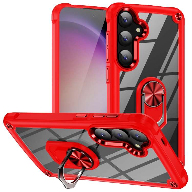 For Samsung Galaxy S25 5G TPU + PC Lens Protection Phone Case with Ring Holder(Red)