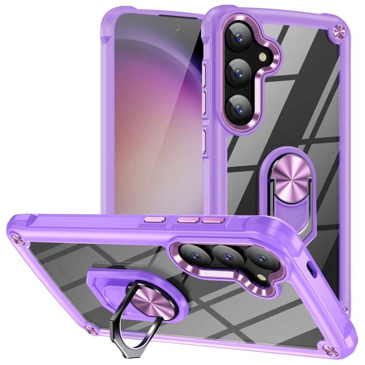 For Samsung Galaxy S25 5G TPU + PC Lens Protection Phone Case with Ring Holder(Purple)