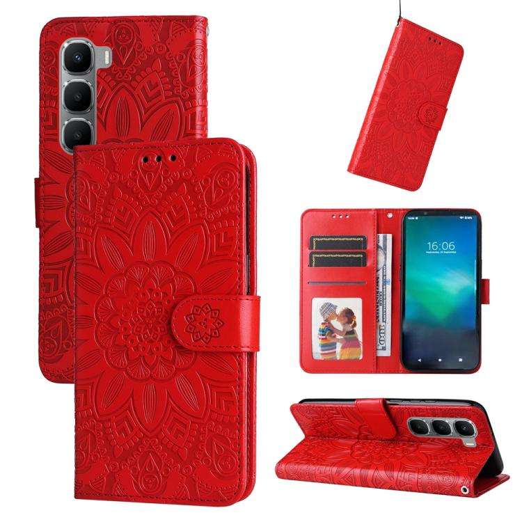 For Infinix Hot 60 4G / Hot 60i 4G Embossed Sunflower Leather Phone Case(Red)