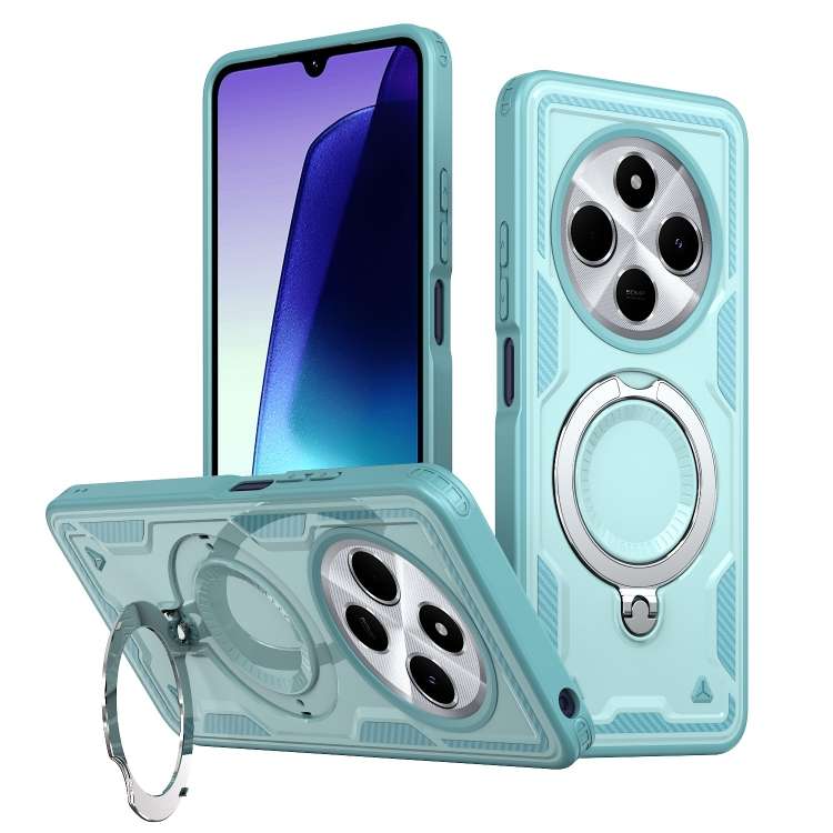 For Redmi 14C 4G / 5G / 14R 5G PC Hybrid TPU Armor MagSafe Ring Holder Phone Case(Light Blue)