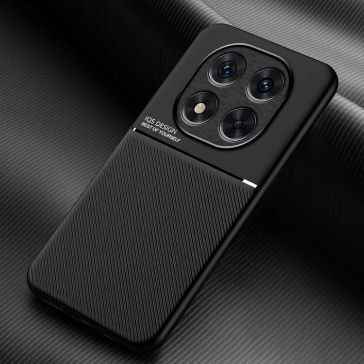 For Redmi Note 14 Pro 5G Classic Tilt Strip Grain Magnetic PC Hybrid TPU Phone Case(Black)