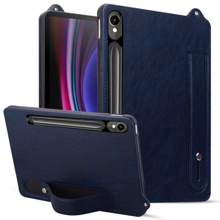 For Samsung Galaxy Tab S10 / S9 / S11 TPU Leather Back Tablet Case with Wristband(Dark Blue)
