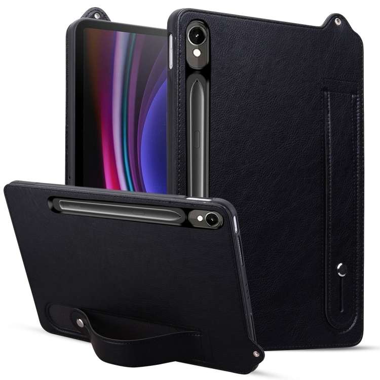 For Samsung Galaxy Tab S10 / S9 / S11 TPU Leather Back Tablet Case with Wristband(Black)