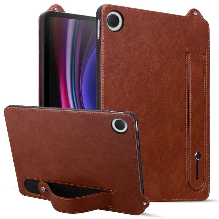 For Samsung Galaxy Tab A11 / A9 TPU Leather Back Tablet Case with Wristband(Brown)