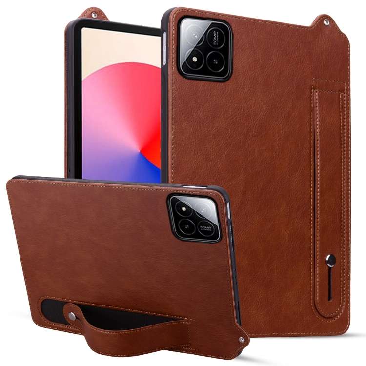 For Xiaomi Pad 8 / 8 Pro / 7 / 7 Pro TPU Leather Back Tablet Case with Wristband(Brown)