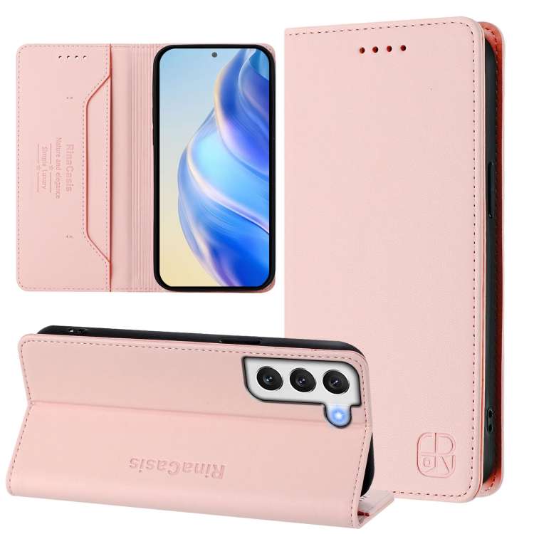 For Samsung Galaxy S21+ 5G RC01 Dual-Folded Magnetic Suction RFID Leather Phone Case(Pink)
