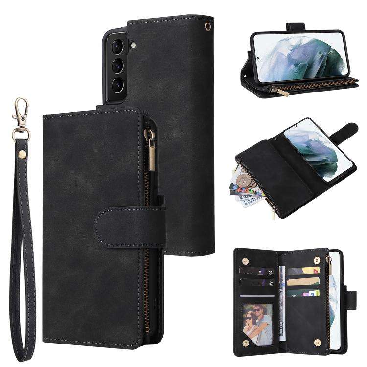 For Samsung Galaxy S22+ 5G Multifunctional Frosted Zipper Wallet Leather Phone Case(Black)