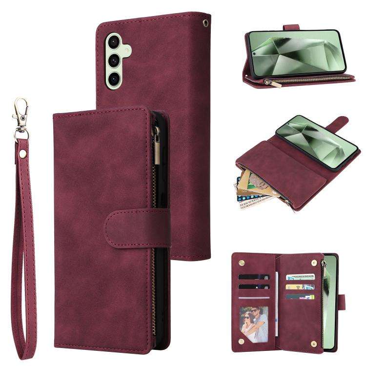 For Samsung Galaxy S25 FE 5G Multifunctional Frosted Zipper Wallet Leather Phone Case(Wine Red)