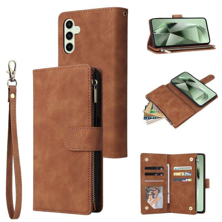 For Samsung Galaxy S25 FE 5G Multifunctional Frosted Zipper Wallet Leather Phone Case(Brown)