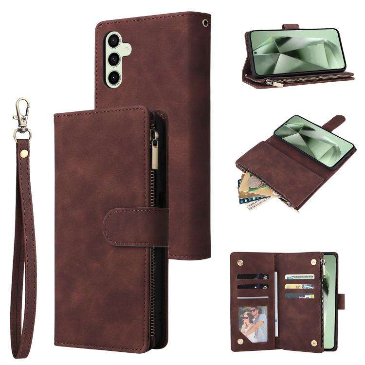For Samsung Galaxy S25 FE 5G Multifunctional Frosted Zipper Wallet Leather Phone Case(Coffee)
