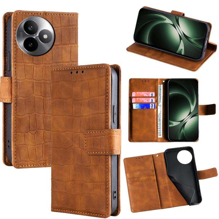 For Redmi K80 Ultra Skin Feel Crocodile Magnetic Clasp Leather Phone Case(Brown)