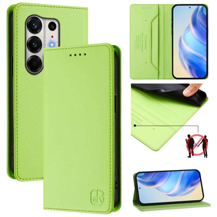 For Tecno Camon 50 Pro 4G RC01 Dual-Folded Magnetic Suction RFID Leather Phone Case(Grass Green)