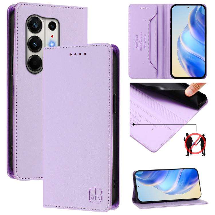 For Tecno Camon 50 Pro 4G RC01 Dual-Folded Magnetic Suction RFID Leather Phone Case(Light Purple)