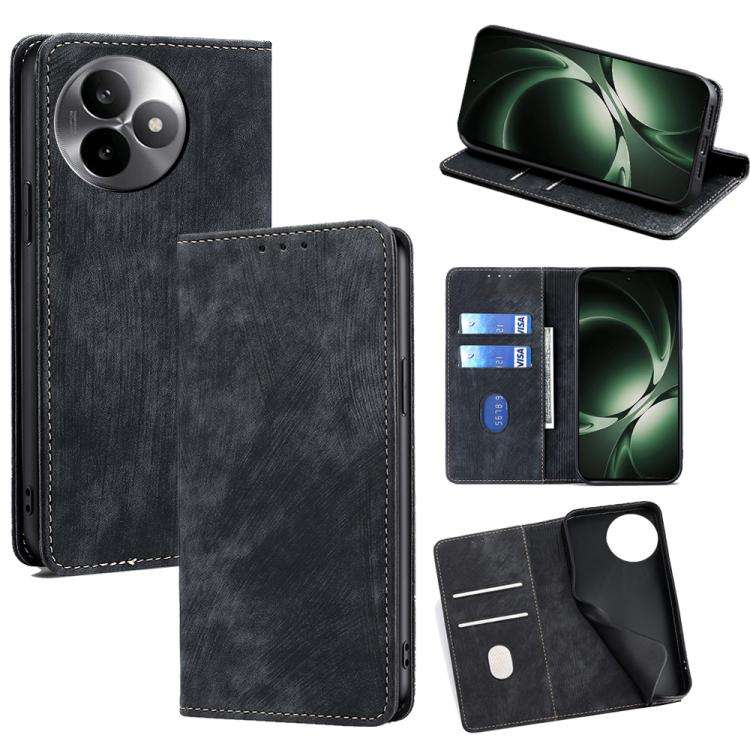 For Redmi K80 Ultra RFID Anti-theft Brush Magnetic Leather Phone Case(Black)