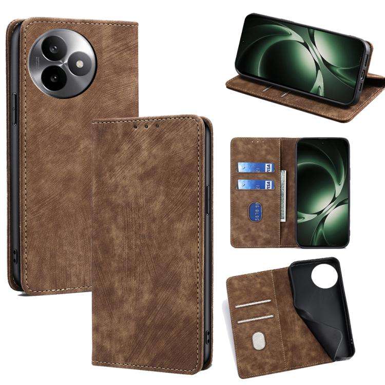 For Redmi K80 Ultra RFID Anti-theft Brush Magnetic Leather Phone Case(Brown)