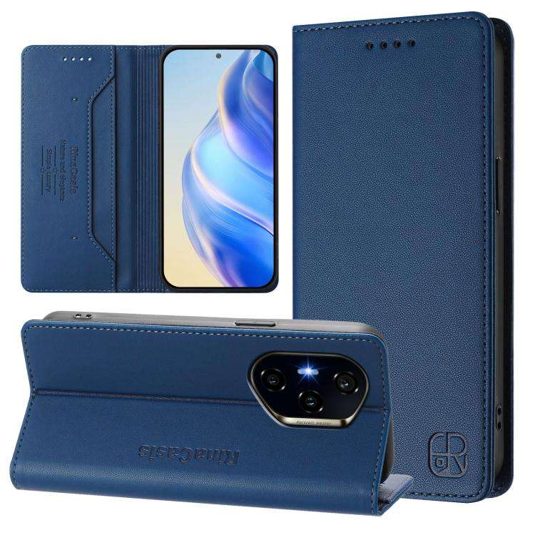 For Honor 300 Pro / 300 Ultra RC01 Dual-Folded Magnetic Suction RFID Leather Phone Case(Dark Blue)
