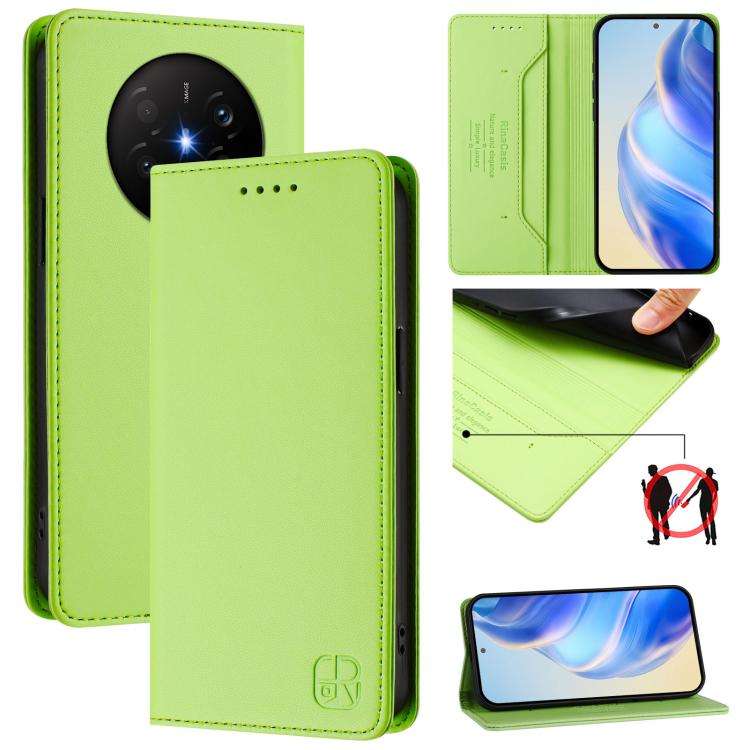 For Huawei Mate 70 Air 5G RC01 Dual-Folded Magnetic Suction RFID Leather Phone Case(Grass Green)