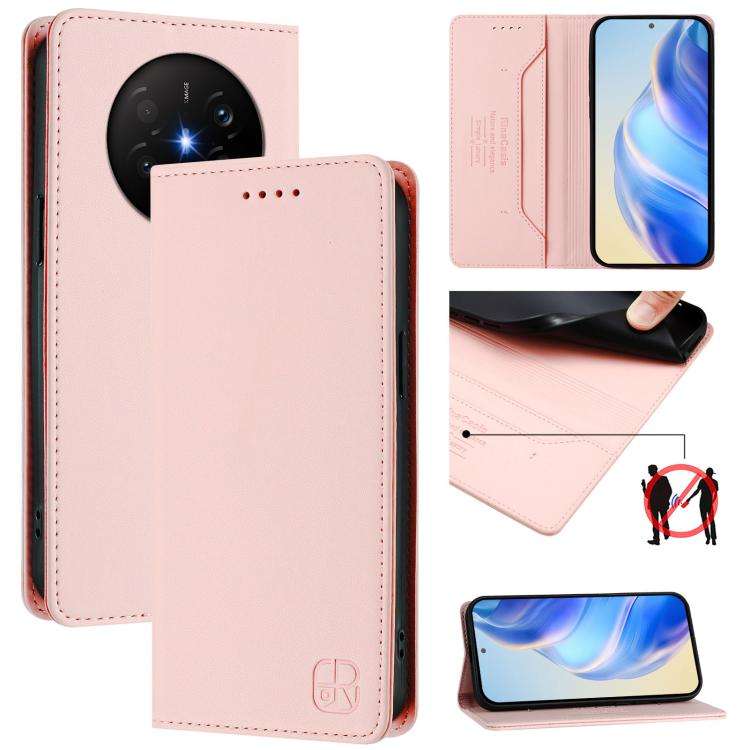 For Huawei Mate 70 Air 5G RC01 Dual-Folded Magnetic Suction RFID Leather Phone Case(Pink)
