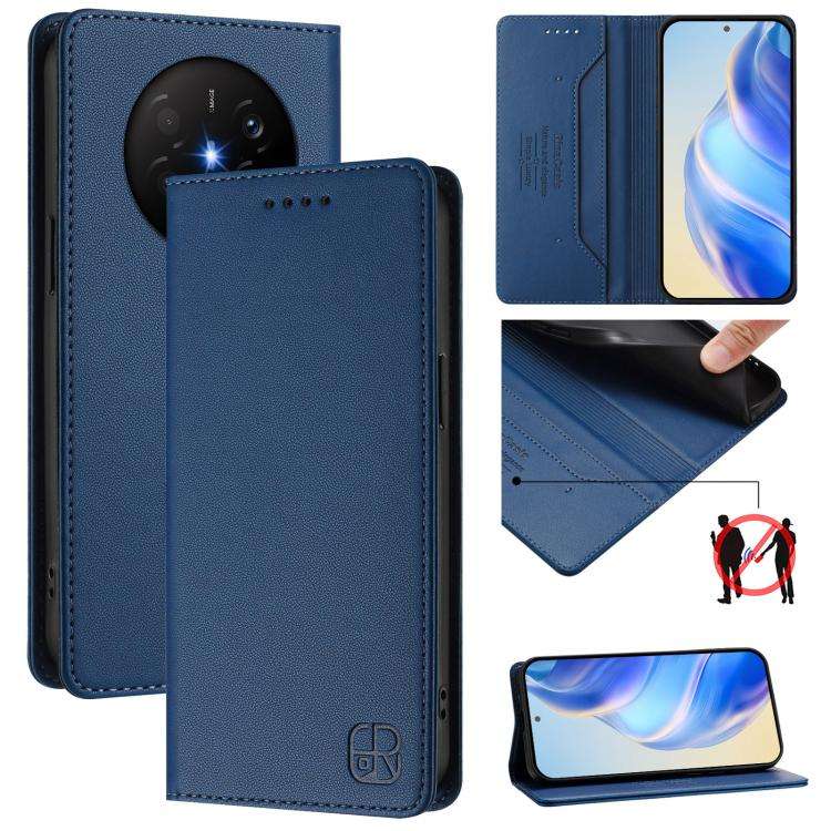 For Huawei Mate 70 Air 5G RC01 Dual-Folded Magnetic Suction RFID Leather Phone Case(Dark Blue)