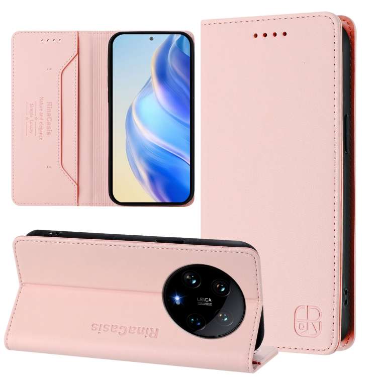 For Xiaomi 14 Ultra 5G RC01 Dual-Folded Magnetic Suction RFID Leather Phone Case(Pink)
