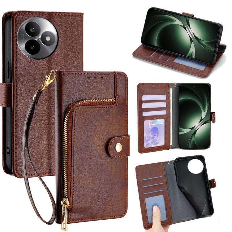 For Redmi K80 Ultra Zipper Bag Leather Phone Case(Brown)