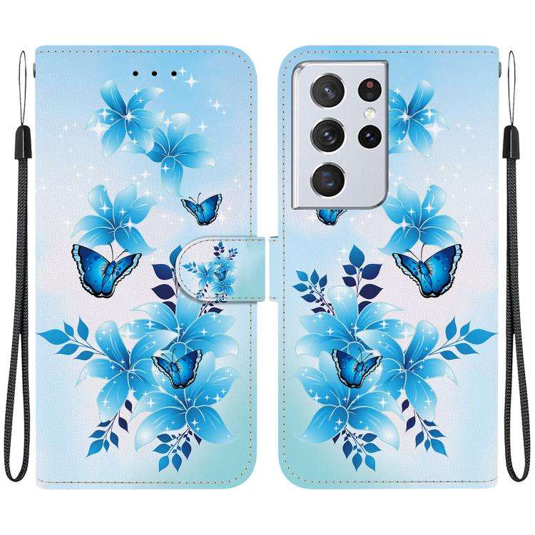 For Samsung Galaxy S21 Ultra 5G Crystal Texture Colored Drawing Leather Pho ... (Blue Butterflies)