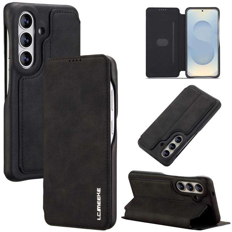 For Samsung Galaxy S26+ 5G LC.IMEEKE Hon Ancient Series Flip Leather Phone Case(Black)