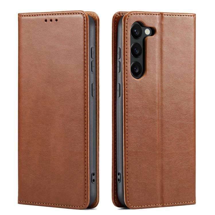 For Samsung Galaxy S25 5G Fierre Shann PU Genuine Leather Texture Phone Case(Brown)