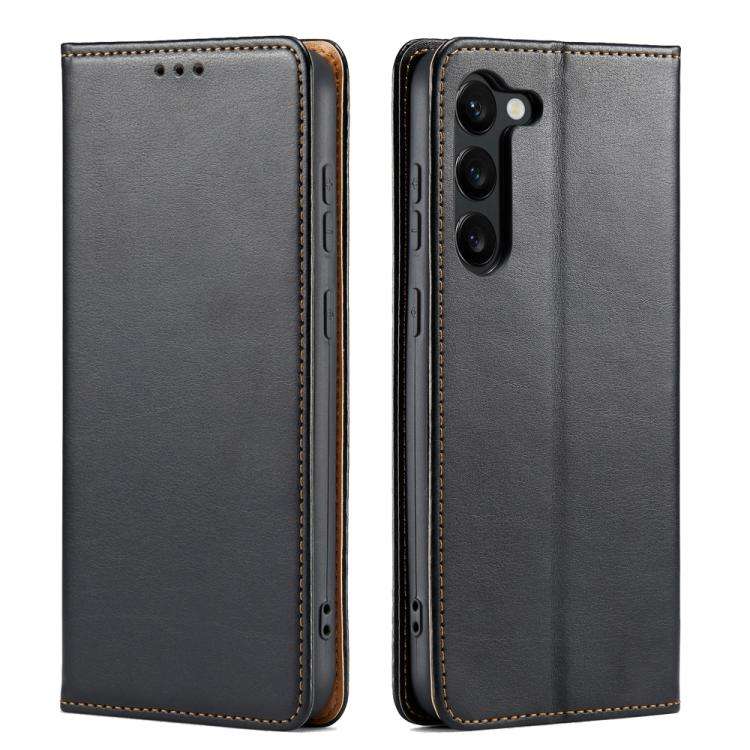 For Samsung Galaxy S25 5G Fierre Shann PU Genuine Leather Texture Phone Case(Black)