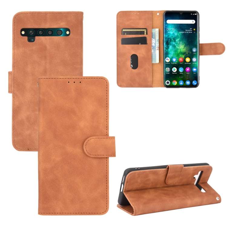 For TCL 10 Pro Solid Color Skin Feel Magnetic Buckle Horizontal Flip Calf Texture PU L ... (Brown)