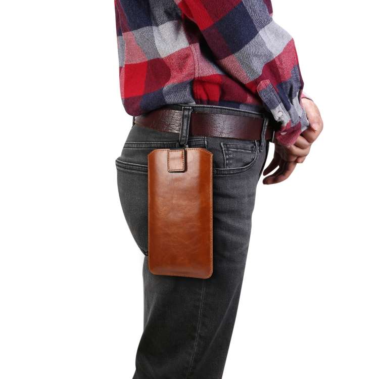 Ultra-thin Simple Drawstring Horizontal Plate Hanging Waist Phone Waist Pack Leather ... (Coffee)