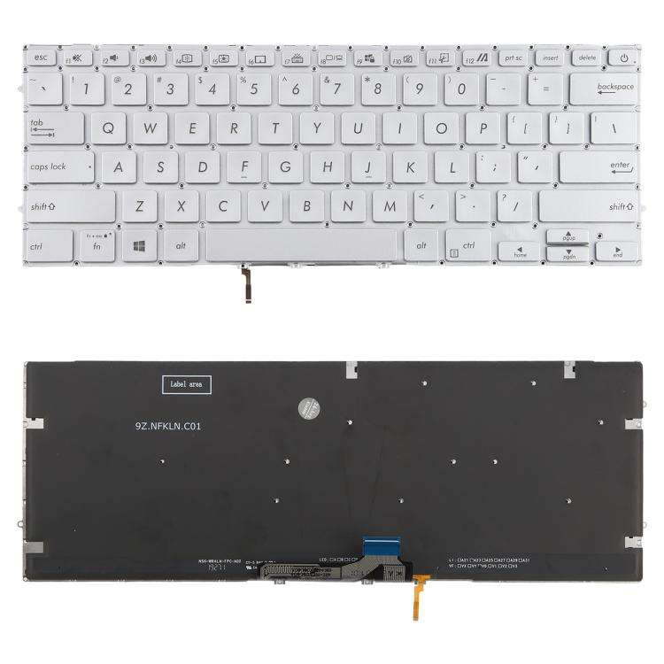 US Version Backlit Laptop Keyboard for Asus UX431 X431 V431 K431 S431 X431FAC UX431U ... (Silver)