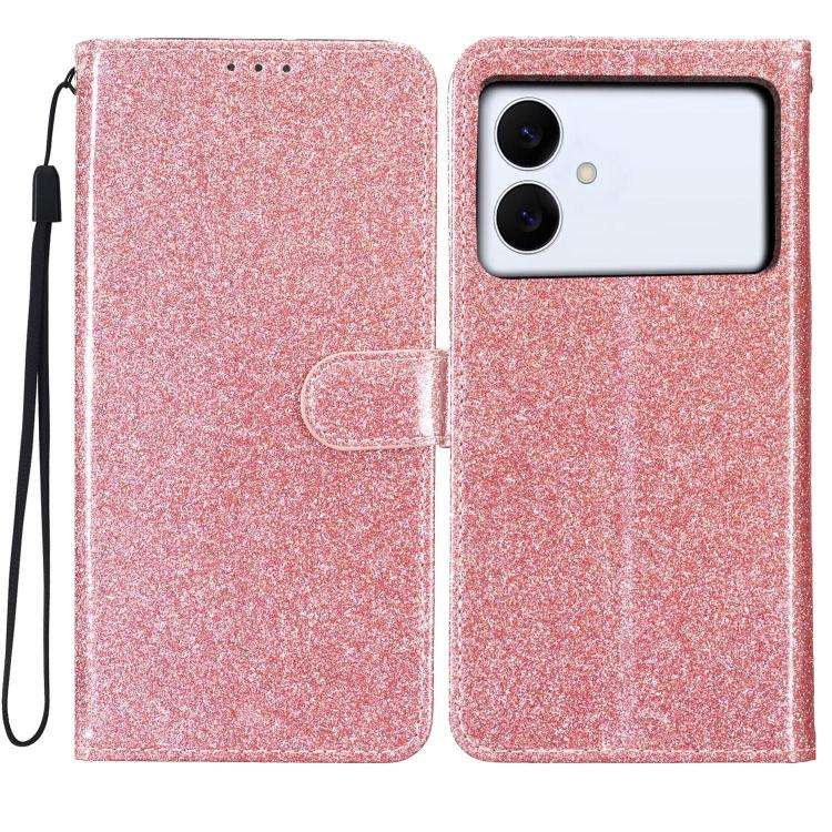 For Samsung Galaxy S26 Edge 5G Glitter Powder Flip Leather Phone Case(Rose Gold)