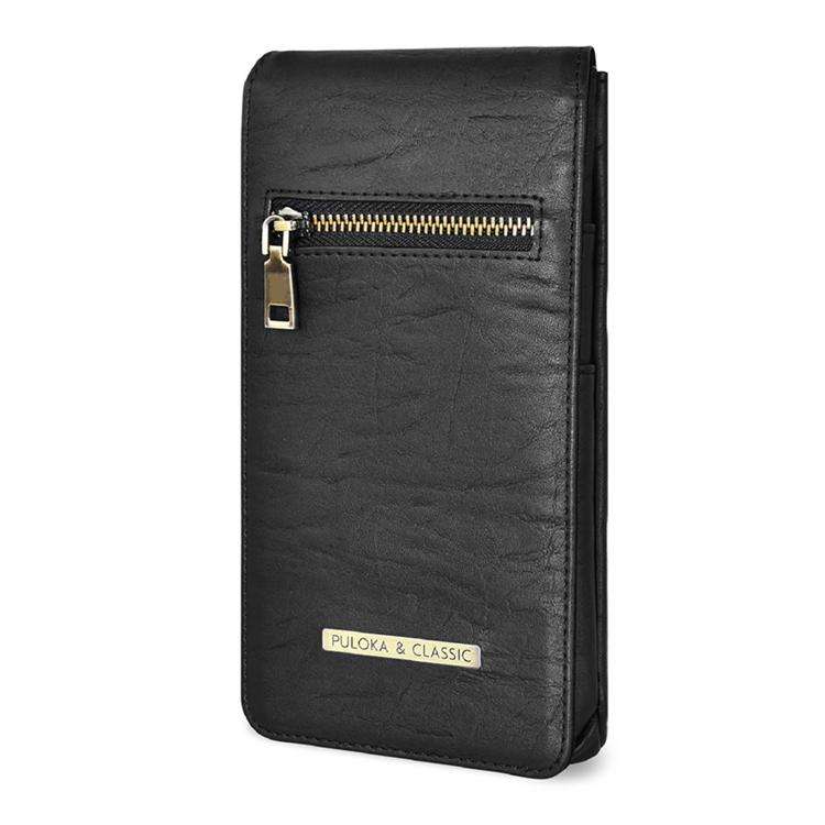 PULOKA 6.7 inch PU Zip Wallet Phone Waist Bag(Black)