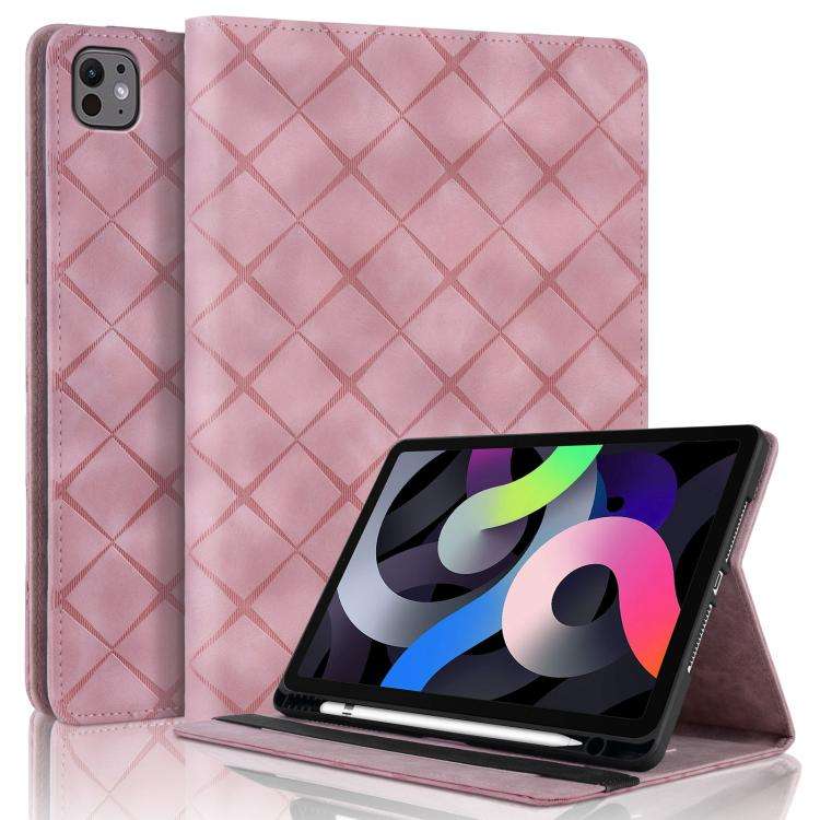 For iPad Air 11 2026 / 2025 / 2024 Rhombus Embossed Leather Smart Tablet Case(Pink)