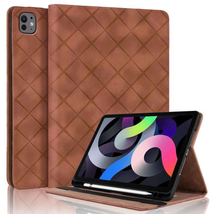 For iPad Air 11 2026 / 2025 / 2024 Rhombus Embossed Leather Smart Tablet Case(Brown)