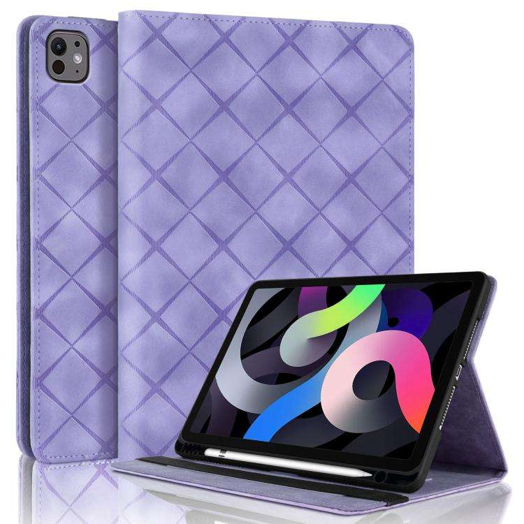 For iPad Air 11 2026 / 2025 / 2024 Rhombus Embossed Leather Smart Tablet Case(Purple)