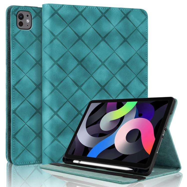 For iPad Air 11 2026 / 2025 / 2024 Rhombus Embossed Leather Smart Tablet Case(Green)