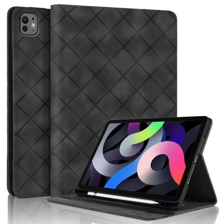 For iPad Air 11 2026 / 2025 / 2024 Rhombus Embossed Leather Smart Tablet Case(Black)