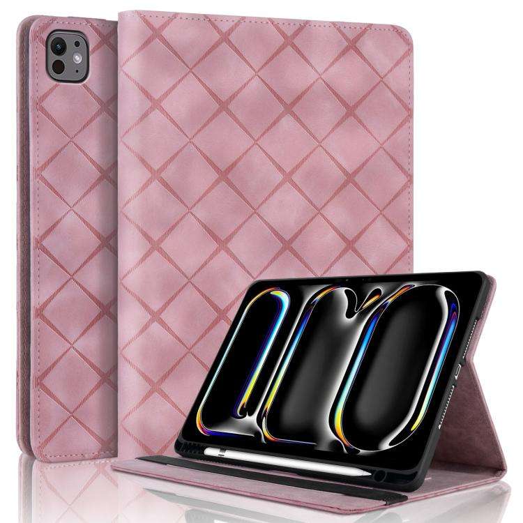 For iPad Air 13 2026 / 2025 / 2024 Rhombus Embossed Leather Smart Tablet Case(Pink)