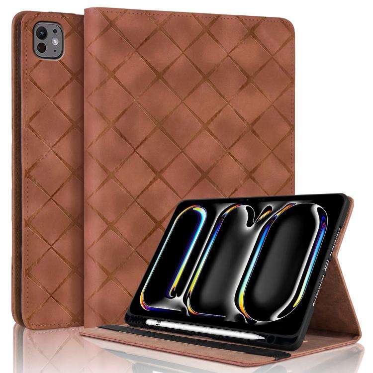 For iPad Air 13 2026 / 2025 / 2024 Rhombus Embossed Leather Smart Tablet Case(Brown)