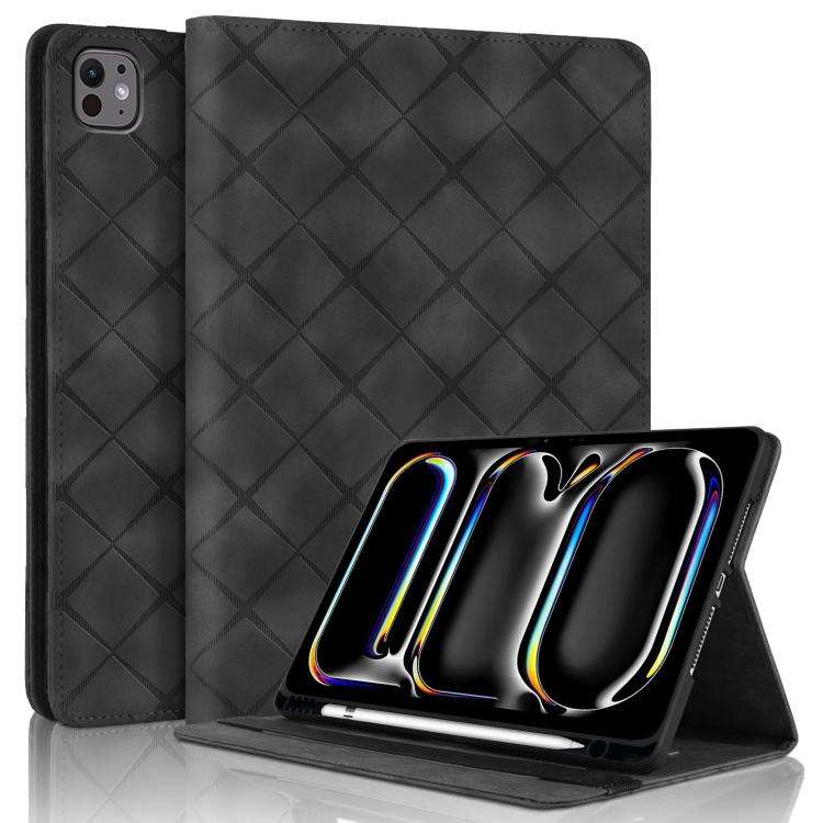 For iPad Air 13 2026 / 2025 / 2024 Rhombus Embossed Leather Smart Tablet Case(Black)