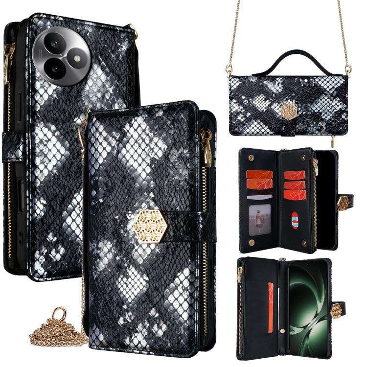 For Redmi K80 Ultra Crossbody Handle Snake Texture Leather Phone Case(Black)