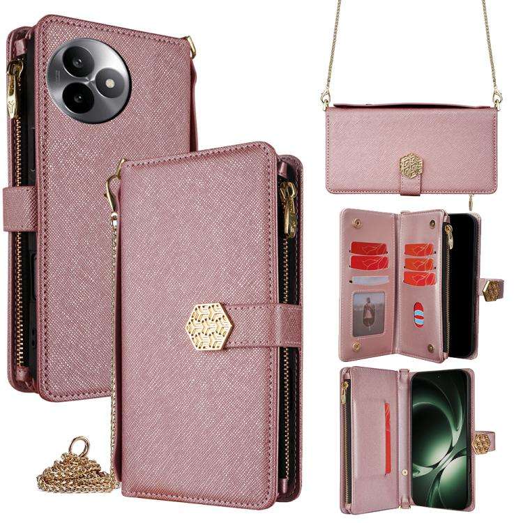 For Redmi K80 Ultra Crossbody Handle Cross Texture Leather Phone Case(Rose Gold)